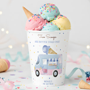 Gobelets En Papier Camion crème glacée 2 scoops deuxième anniversaire