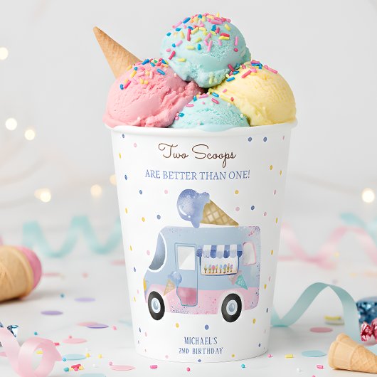 Gobelets En Papier Camion crème glacée 2 scoops deuxième anniversaire