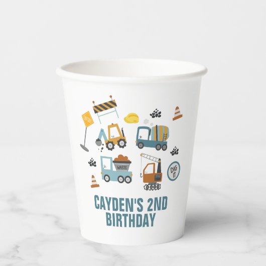 Gobelets En Papier Camion de chantier d'anniversaire (Recto)