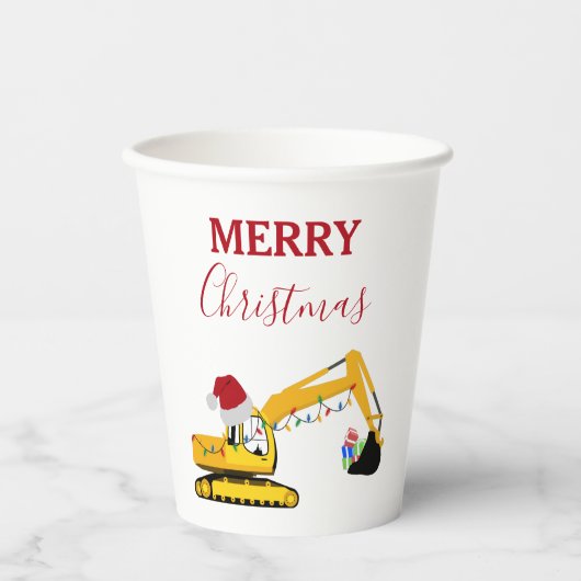 Gobelets En Papier Camion de construction de l'excavatrice de Noël (Recto)