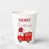 Gobelets En Papier Camion de feu rouge de Noël (Verso)