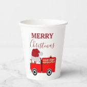 Gobelets En Papier Camion de feu rouge de Noël (Recto)