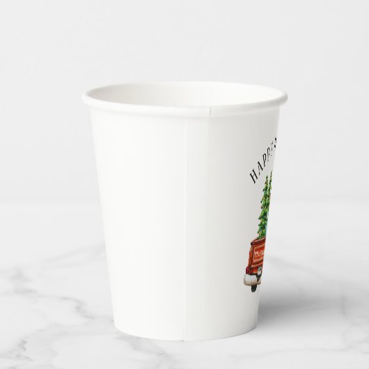 Gobelets En Papier Camion rouge rustique Joyeux Noël Arbre de Noël (Droite)