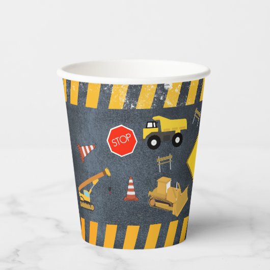 Gobelets En Papier Camions de construction Machines lourdes Anniversa (Recto)