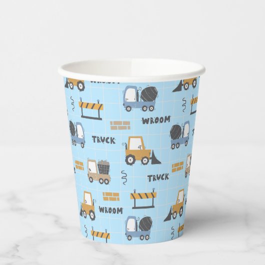 Gobelets En Papier Camions de construction Motif bleu (Gauche)