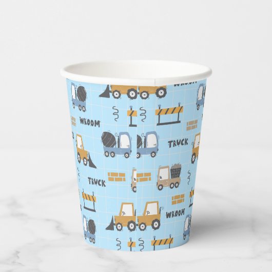 Gobelets En Papier Camions de construction Motif bleu (Droite)