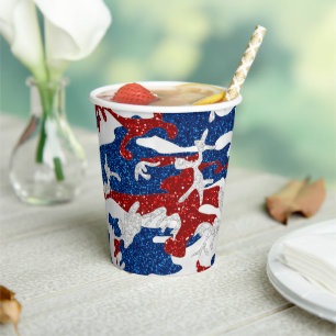 Gobelets En Papier Camo rouge, blanc et bleu 4 juillet Parties scinti