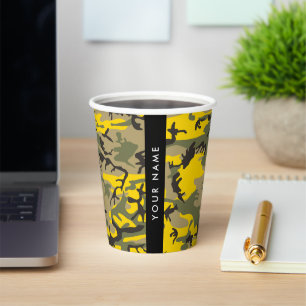 Gobelets En Papier Camouflage jaune et vert Personnalisez votre nom