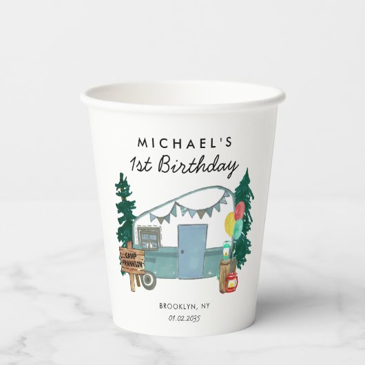 Gobelets En Papier Camper Camper Van Trees Camping 1er anniversaire (Verso)