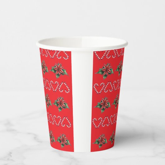 Gobelets En Papier Candy Cane Heart and Holly Pattern – Festive Chris (Gauche)