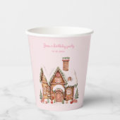 Gobelets En Papier Candy Gingerbread Maison rose Anniversaire (Recto)