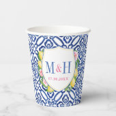 Gobelets En Papier Capri Lemons Bleu Carreaux blancs Mariage Crest Do (Verso)