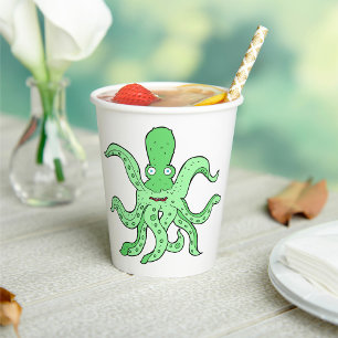 Gobelets En Papier Caractère pieuvre verte Quirky Sea Monster