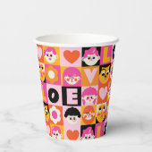 Gobelets En Papier Caras Ilustracion Nostalgia Moderna Naranja Rosa (Verso)