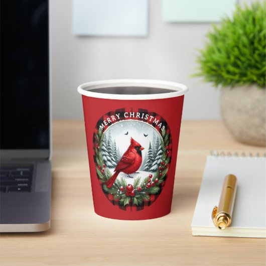 Gobelets En Papier Cardinal rouge avec baies de houx (Insitu)