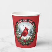 Gobelets En Papier Cardinal rouge avec baies de houx (Recto)