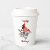 Gobelets En Papier Cardinal Rouge, Eucalyptus, Baies rouges Noël (Verso)