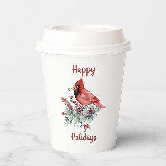 Gobelets En Papier Cardinal Rouge, Eucalyptus, Baies rouges Noël (Verso)