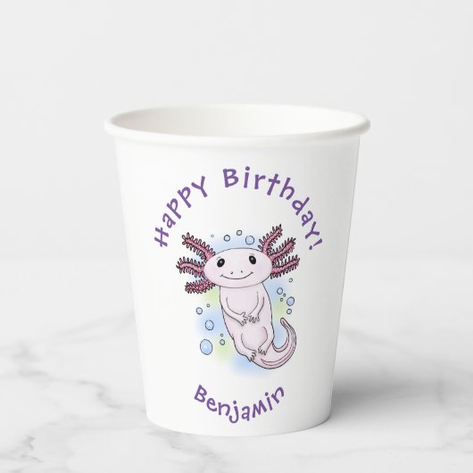 Gobelets En Papier Caricature axolotl rose adorable (Verso)