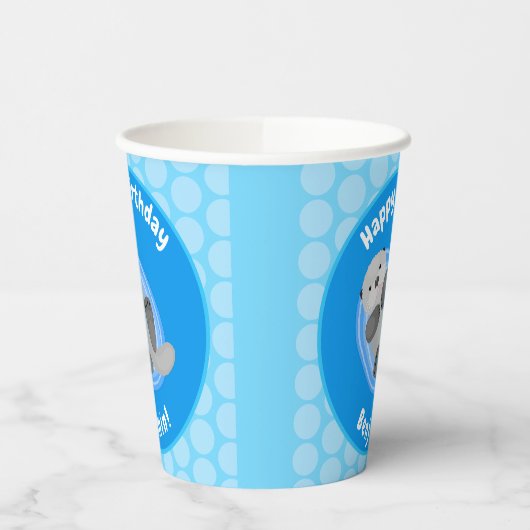 Gobelets En Papier Caricature bleu loutre de mer joyeux (Gauche)