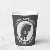 Gobelets En Papier Caricature d'anniversaire personnalisée de porcupi (Verso)