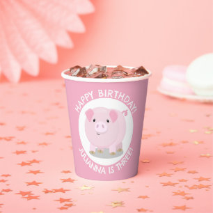 Gobelets En Papier Caricature de cochon de poitrine mignonne annivers