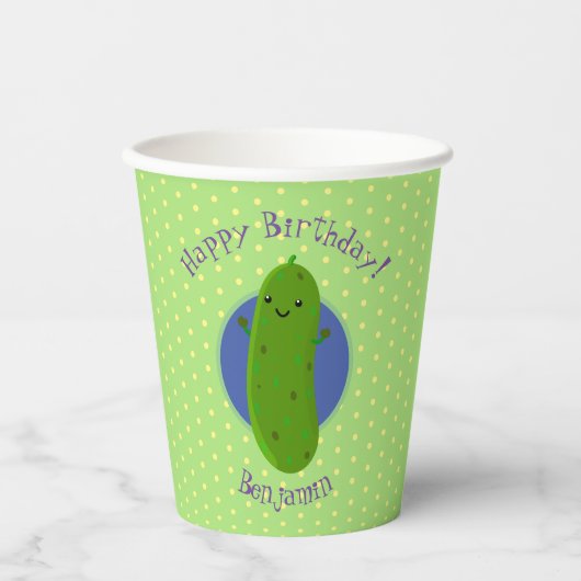 Gobelets En Papier Caricature de concombre vert mou (Recto)