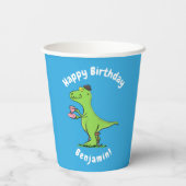 Gobelets En Papier Caricature de dinosaure vert t rex (Verso)