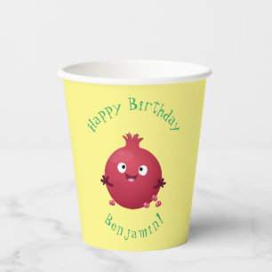 Gobelets En Papier Caricature de fruits à la grenade joyeux