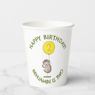 Gobelets En Papier Caricature de hérisson mignon anniversaire personn