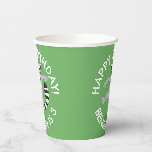 Gobelets En Papier Caricature de lémurien à queue mignonne anniversai (Gauche)