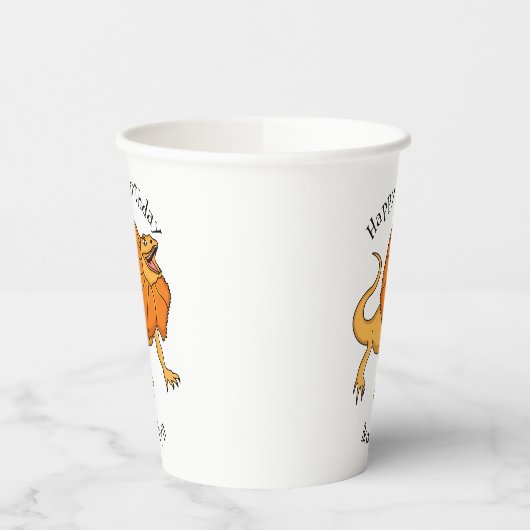 Gobelets En Papier Caricature de lézard à col frisé orange (Gauche)