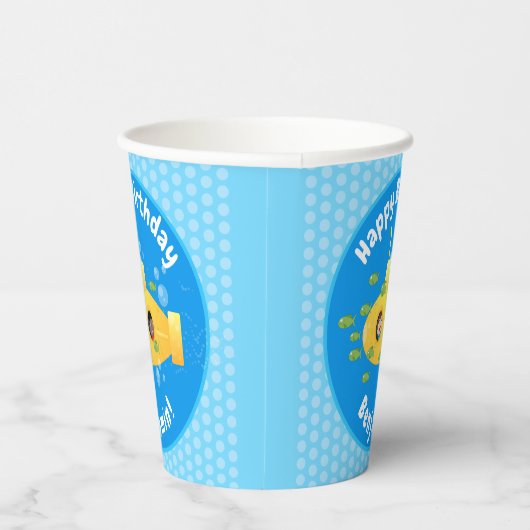 Gobelets En Papier Caricature de poisson sous-marin jaune mignon (Droite)