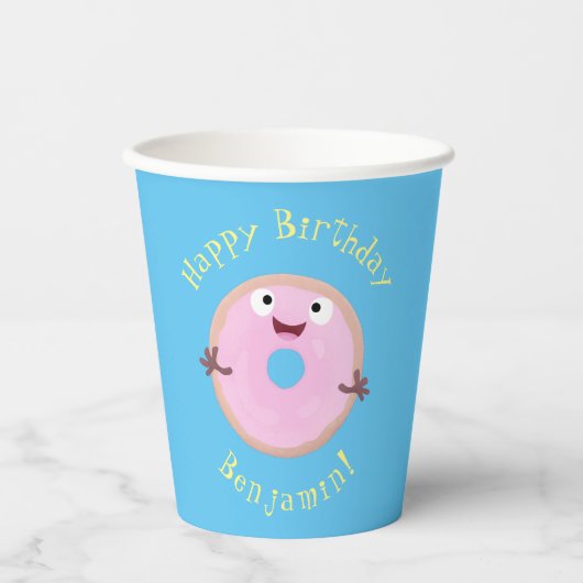 Gobelets En Papier Caricature joli beignet rose vitré (Recto)