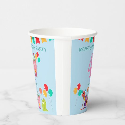 Gobelets En Papier Caricature monstre mignon de lille fête d'annivers (Droite)