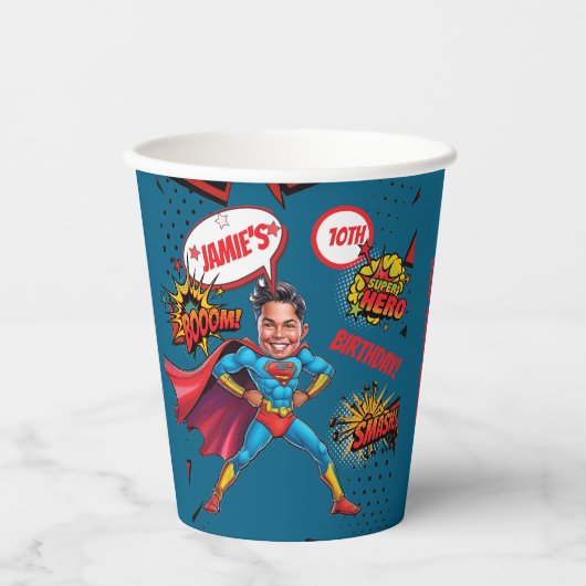 Gobelets En Papier Caricature sur mesure en super-héros 10e anniversa (Recto)