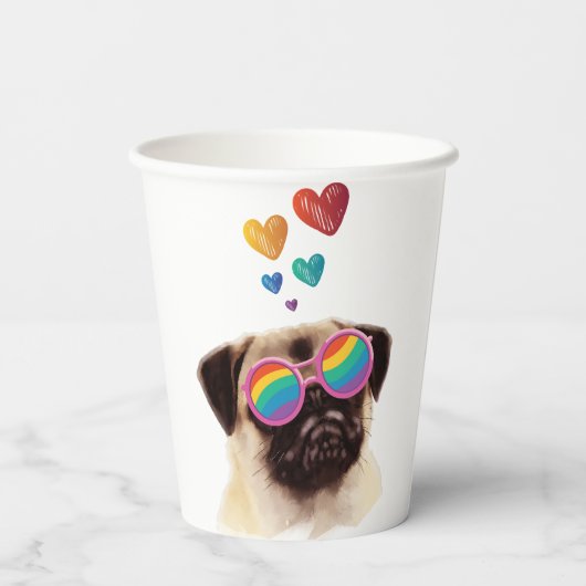 Gobelets En Papier Carlin Chien avec Coeurs Saint-Valentin (Verso)