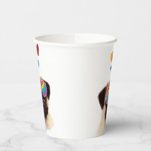 Gobelets En Papier Carlin Chien avec Coeurs Saint-Valentin (Gauche)