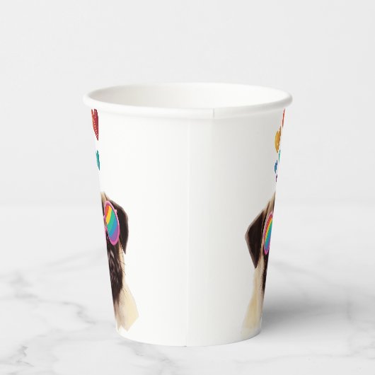 Gobelets En Papier Carlin Chien avec Coeurs Saint-Valentin (Droite)