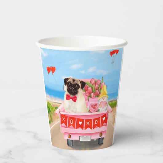 Gobelets En Papier Carlin Chien Saint-Valentin Coeurs de camion (Verso)
