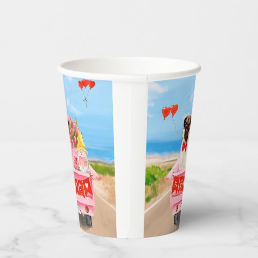 Gobelets En Papier Carlin Chien Saint-Valentin Coeurs de camion (Droite)