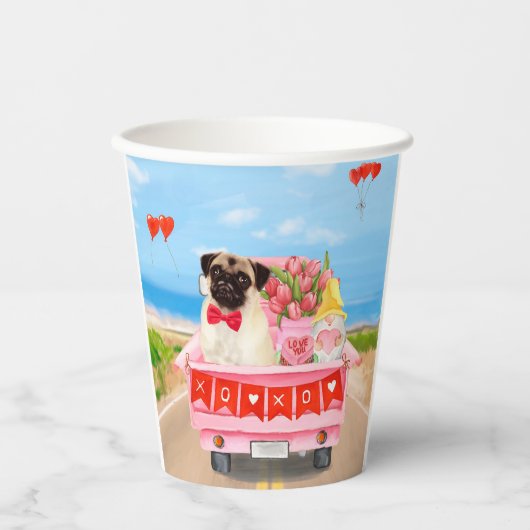 Gobelets En Papier Carlin Chien Saint-Valentin Coeurs de camion (Recto)