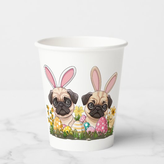 Gobelets En Papier Carlin de Pâques Chiens Lapin Oreilles (Recto)