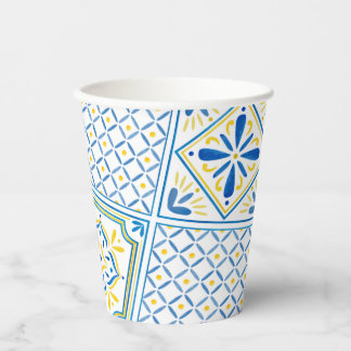 Gobelets En Papier Carreau italien méditerranéen bleu et jaune