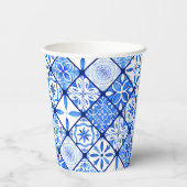 Gobelets En Papier Carreaux Bleus Et Blancs Italiens Anniversaire (Verso)