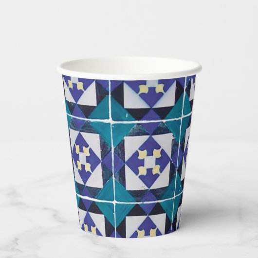 Gobelets En Papier Carreaux portugais - Azulejo Diamond géométrique (Verso)