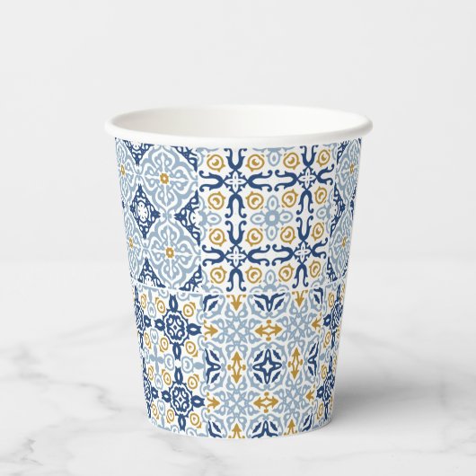 Gobelets En Papier Carrelage Amalfi Fête des mariées jaune bleu (Verso)