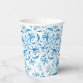 Gobelets En Papier Carrelage bleu et blanc méditerranéen (Droite)