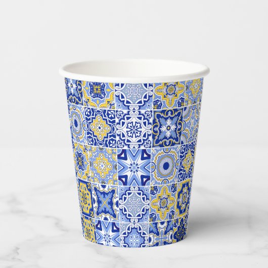 Gobelets En Papier Carrelage Bleu Méditerranéen & Tasse en papier Mar (Verso)