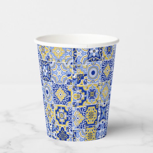 Gobelets En Papier Carrelage Bleu Méditerranéen & Tasse en papier Mar (Droite)